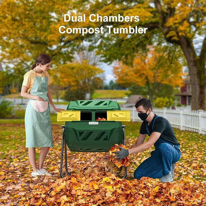 Compost Tumbler Bin Composter Dual Chamber 43 Gallon (Bundled with Pearson's Gardening Gloves) - Image 2