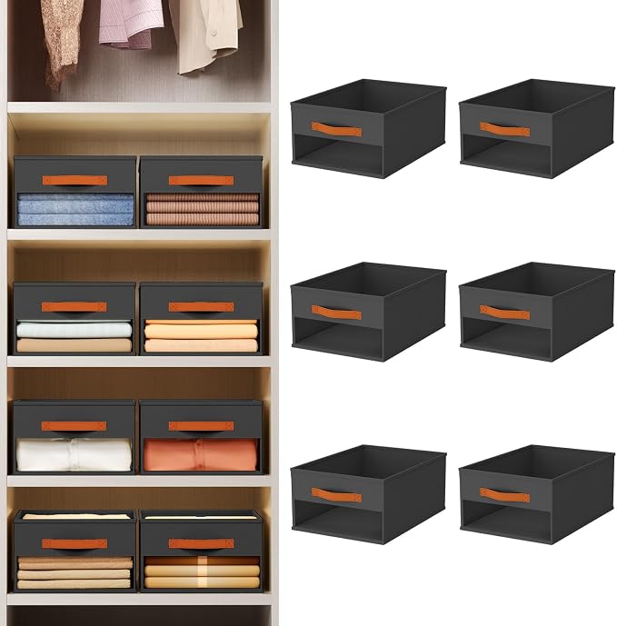 Homsorout Drawer Organizers and Storage - 6 Pack Foldable Pants Organizer with Clear Window & Handles, Fabric Closet Organizer for Clothes, Jeans, Sweaters, Towels, T-shirt, Scarf (Black) - Image 2