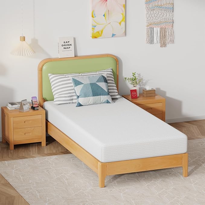 FDW 8 Inch Twin Mattress, Medium Firm Gel Memory Foam, Cooling Ventilated Foam, Pressure Relief, White, Removable Washable Cover, Bed in a Box, CertiPUR‑US Certified