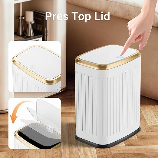 TIPGO Bathroom Trash Can with Lid, 2.1 Gallon / 8 Liter Small Garbage Can, Press Top Bin, Stainless Steel Wastebasket with Pop-Up Lid for Bedroom, Living Room, Office (White) - Image 4
