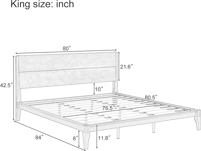 Merax King Size Bamboo Platform Bed, Mid-Century Modern Bed Frame with Tall Headboard, Solid Sustainable Bedframe King-Size, Wood Slat Support, No Box Spring Needed, Easy Assembly, Noise Free, Brown