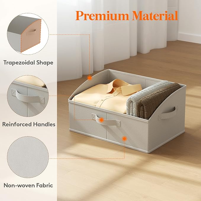 Lifewit Trapezoid Closet Storage Bins for Shelf, 6 Packs Non-woven Closet Organizer Baskets with Handles, Foldable Clothes Containers Boxes for Clothing, Book, Purse, 19L, Large, Light Gray - Image 5