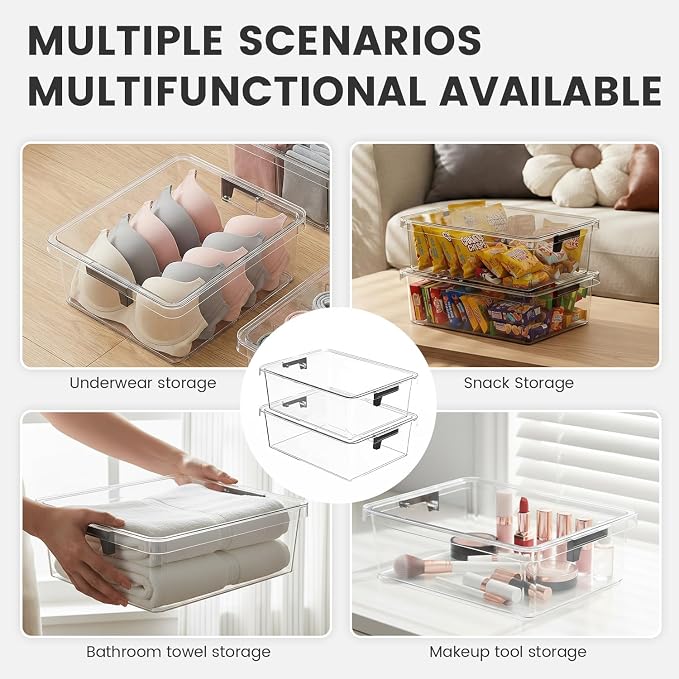 Bra Drawer Organizer for Women - 2 PCS Clear Plastic Storage Box with Lid and Dividers for Socks, Underwear, Bras, Ties, and Closet Organization - Image 5