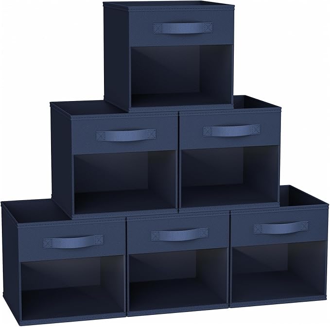 DIMJ Cube Bins, 12.2-Inch Storage Bins Cubes with Window, 6 Packs Collapsible Storage Bins with Handles, Closet Storage Baskets for Organizing Living Room, Office, 6 Pack,Navy Blue by DiMJ
