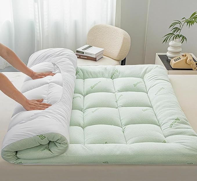 Ultra Soft Queen Size Mattress Topper - Premium Viscose Made from Bamboo, Quilted Fitted Extra Thick Mattress Pad, Pillow Top Mattress Cover with Deep Pocket Cover Fits 8–21 Inch (Twin)
