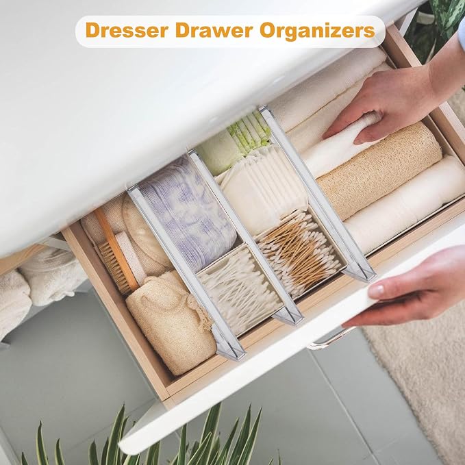 6 Pack Drawer Dividers for Clothes, 4" High 10.6"-16.9" Adjustable Drawer Dividers Expandable Dresser Drawer Organizer, Clear Drawer Separators for Clothes, Underwear, Cosmetic, Kitchen Utensils - Image 7