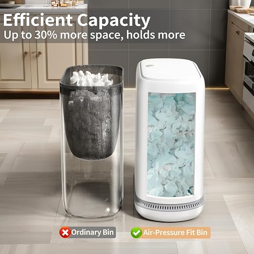 Bathroom Trash Can with Lid, 3 Gallon Small Slim Garbage Bin with Auto-Adsorption & 75 Bags (5 Rolls), Mini Waste Basket Dog Proof for Bathroom, Kitchen, Office, Bedroom, Laundry, Toilet, Rv, White - Image 3