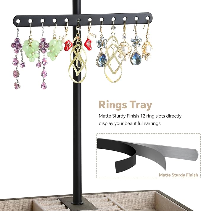 Meangood Jewelry Organizer Stand, 3-Tier Necklace Holder Jewelry Tree with Wooden Storage Drawer Box for Necklace Bracelet Earring Ring, Walnut - Image 5