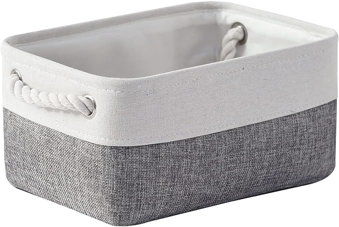 TheWarmHome Organization and Storage Basket for Shelves - 12x8x5.2 inch 1 Pack Fabric Storage Cubes, Collapsible Storage Bins for Closet Organizer Gift Cloth Toy (White & Grey) by TheWarmHome