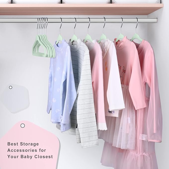 BAGAIL 50 Pack Kids Velvet Hangers 11 Inches Children's Clothes Hangers Non-Slip Baby Hangers for Infant/Toddler (Lime Cream) - Image 6