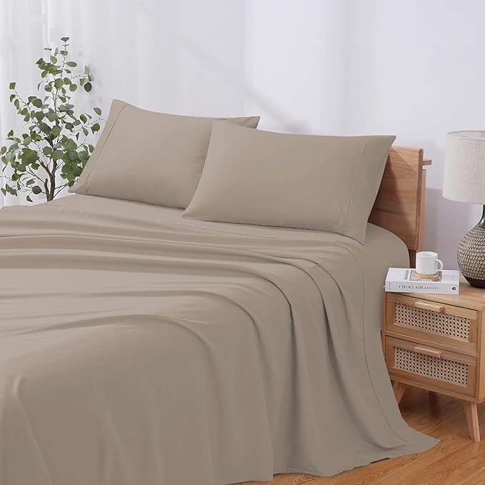 Modern Threads Soft Microfiber Solid Sheets - Luxurious Microfiber Bed Sheets - Includes Flat Sheet, Fitted Sheet with Deep Pockets, & Pillowcases Khaki King