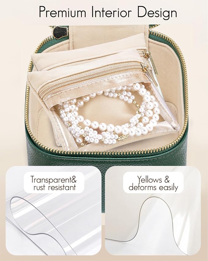 VLANDO Jewelry Travel Case,Travel Jewelry Organizer with Clear Velvet Jewelry Bags 6Pcs Zipper Pouch for Women Girl Christmas Wedding Gift-Green - Image 7