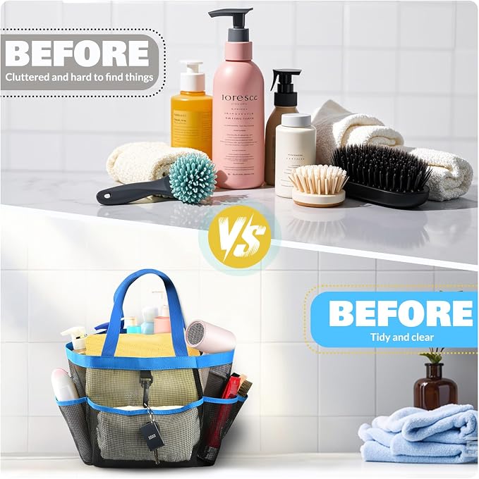 LOYEE Mesh Shower Caddy Portable for College Dorm Room Essentials with 8 Pockets, Shower Bag for Beach, Swimming, Gym, Travel, Bathroom(Blue) - Image 5