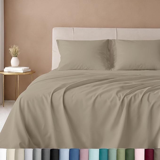 California Design Den - Luxury Full Size Sheet Set - 100% Cotton, 600 Thread Count Deep Pocket Full Size Bed Sheets, Sateen Weave (Cool Taupe)