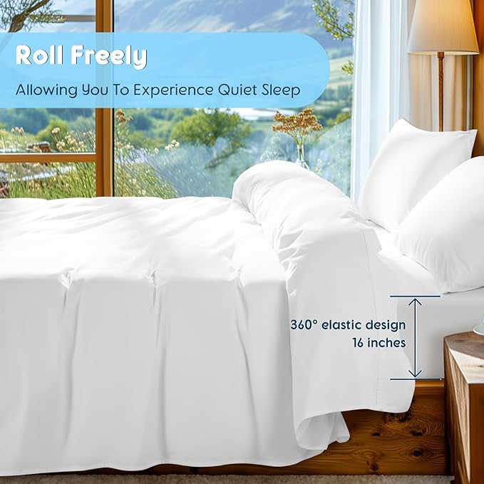 SONORO KATE 100% Egyptian Cotton Sheets Set - 1000 High Thread Count, Luxury 5-Star Hotel Sateen Bed Sheets, Soft, Breathable Long Staple Sheets, Fit up to 16" - 4 PC (White,Full)