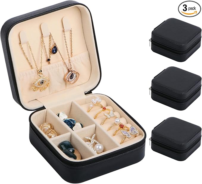 17Dec 3-Pack Small Travel Jewelry Case Organizer,Mini Travel Essentials for Women,Bridesmaid Gifts Birthday Gifts for Women,Small Jewelry Box for Girls 8-12 by 17Dec