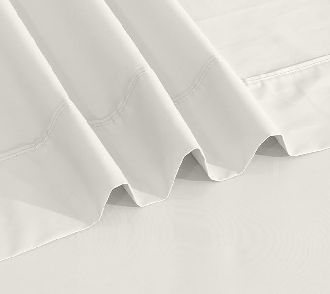 RUVANTI 100% Cotton Sheets – Twin XL Size Percale Bedding, Cooling & Breathable, Durable with a Crisp, Soft & Comfortable Feel, 16" Deep Pocket, 3-Piece Set, Ivory