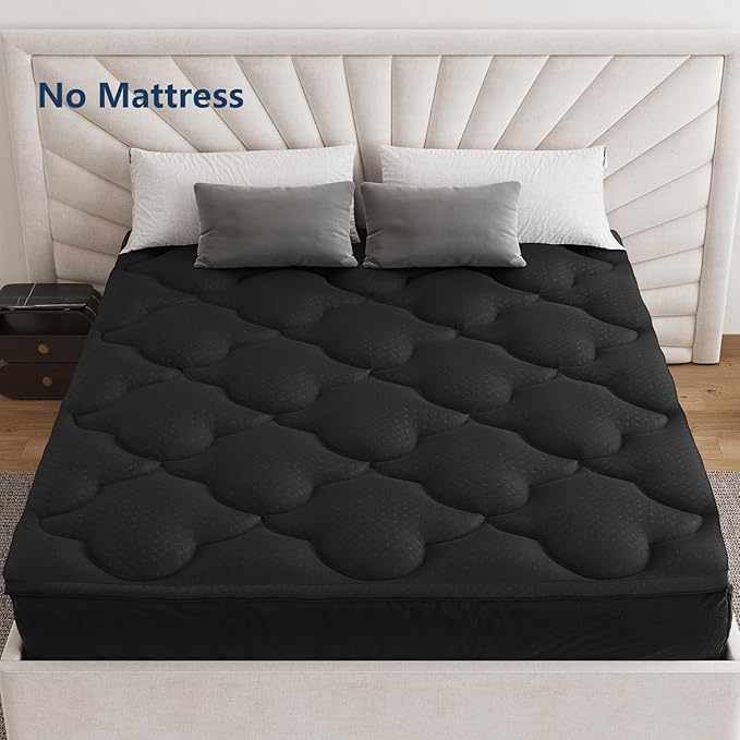 Belffin Pillow Top Mattress Topper King Size, Mattress Pad Cover with 8-21 Inch Deep Pocket, Bed Mattress Protector for Back Pain Relief Soft Breathable Overfilled Down Alternative Filling, Black