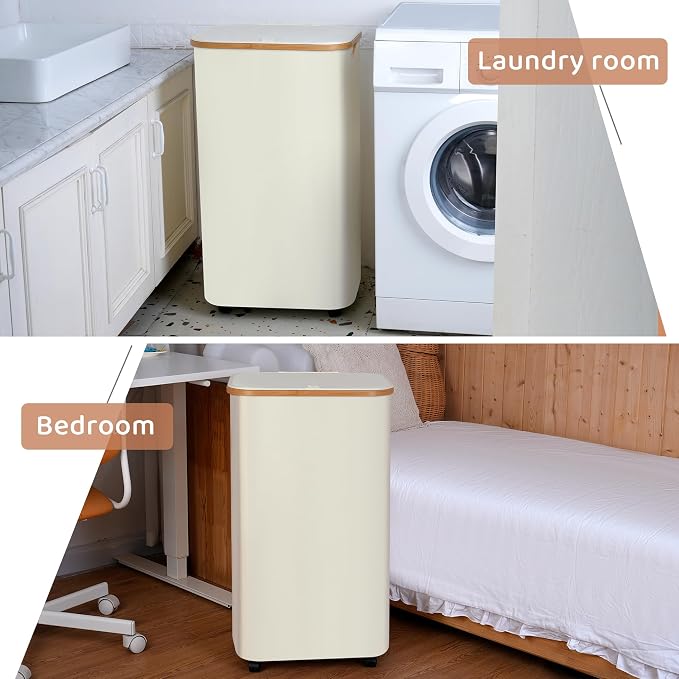 Laundry Basket with Wheels, 110L Beige Clothes Hamper for Laundry, Laundry Hamper with Lid and Inner Bag, Beige - Image 6