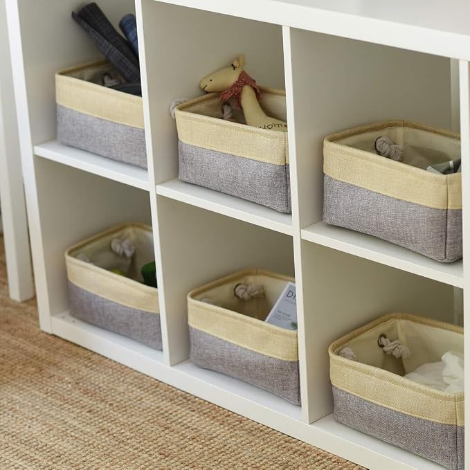 TheWarmHome Storage Baskets for Organizing - 11.8x7.8x5.2 inch Small 6 Pack Storage Bins for Shelve, Farbic Storage cubes Organizer for Baby Toys Nursery (Gold & Grey) - Image 3
