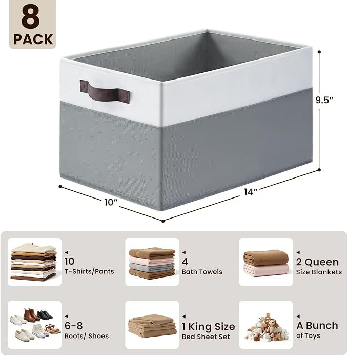 Criusia Large Storage Baskets 8 Pack Versatile Fabric Storage Bins for Closet Cabinet Wardrobe Nursery Pantry | Nursery Organizer Bins for Baby Diaper Toys Clothes | Housewarming Mothers Day Gift - Image 2