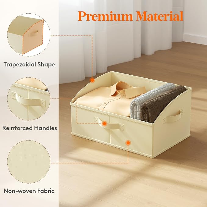 Lifewit Trapezoid Closet Storage Bins for Shelf, 6 Packs Non-woven Closet Organizer Baskets with Handles, Foldable Clothes Containers Boxes for Clothing, Book, Purse, 19L, Large, Beige - Image 5