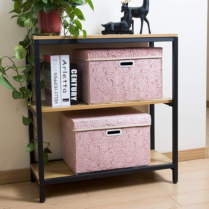 PRANDOM Large Foldable Storage Boxes with Lids [5-Pack] Fabric Decorative Storage Bin Cubes Organizer Containers Baskets with Cover Handles for Bedroom Closet Nursery Pink 17.7x11.8x11.8 Inch - Image 4
