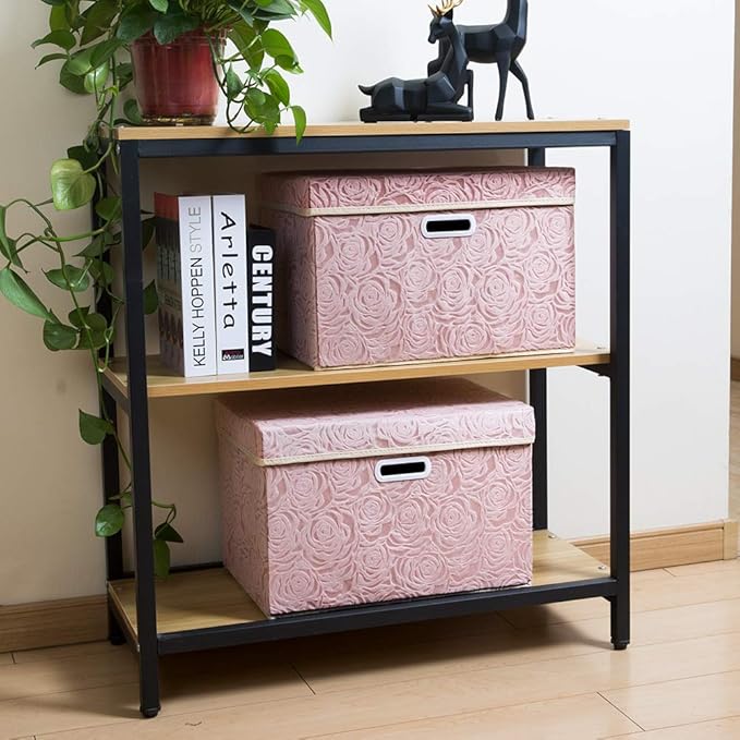 PRANDOM Larger Collapsible Storage Bin with Lid [1-Pack] Fabric Decorative Storage Box Cube Organizer Container Baskes with Handles Divider for Bedroom Closet Living Room Pink 17.7x11.8x11.8 Inch - Image 4