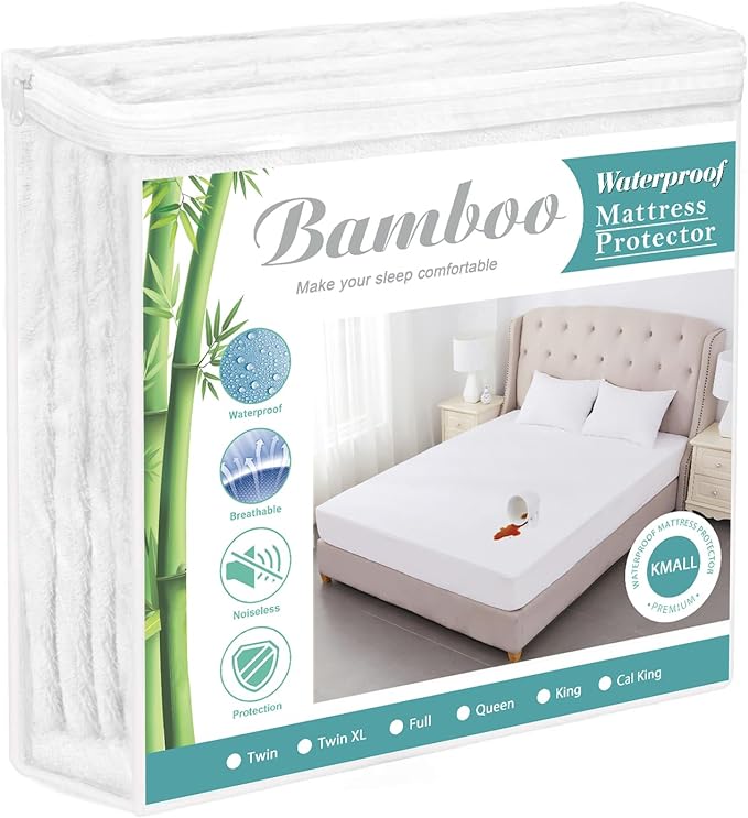 Queen Size Cooling Waterproof Mattress Protector Pad Cover,Breathable Fitted Sheet Style Deep Pocket-Soft Bed Mattress Protector Queen for Pets Kids Adults White