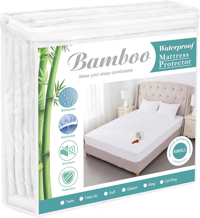 Full Size Cooling Mattress Protector Pad Bed Cover, Breathable Fitted Sheet Style Deep Pocket Soft Noiseless Waterproof Matress Protector Full for Pets Kids Adults