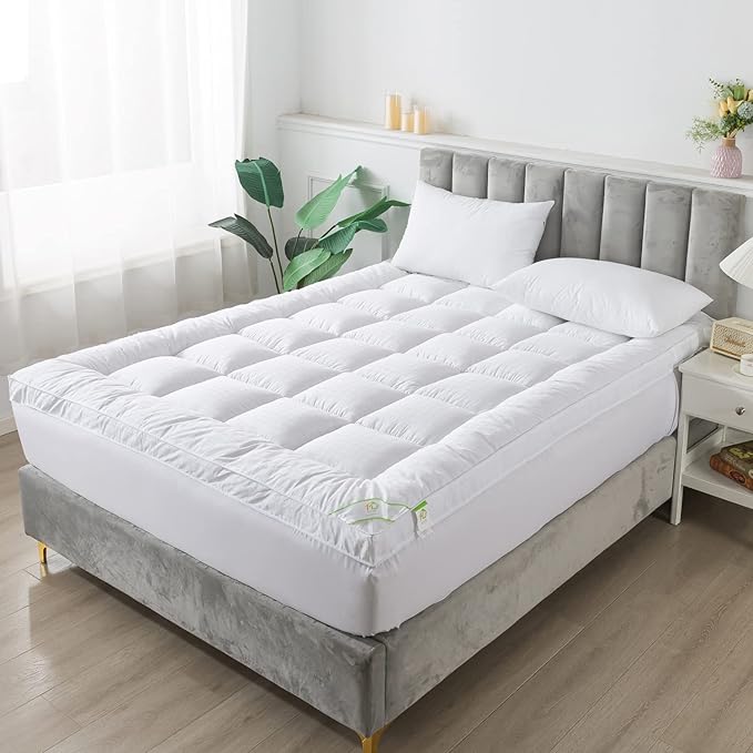 Cotton Cooling Mattress Pad with Deep Pocket - Extra Thick Mattress Topper (Full) 2" Thick Gueest with Deep Fitted Skirt Quilted Stretch Pillow Top,Down Alternative Fill,Breathable