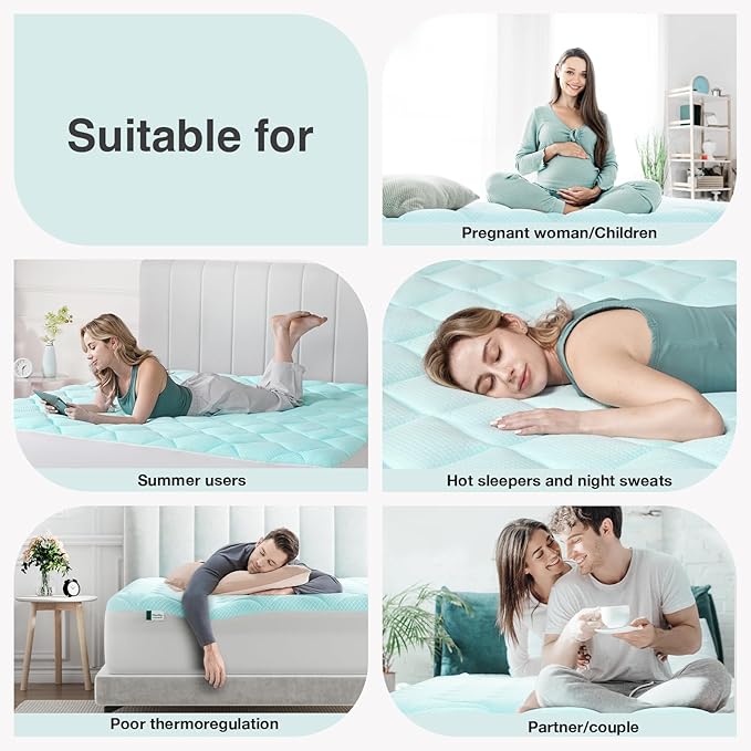 Novilla Cooling Mattress Topper Queen Size, Cooling Factors Infused Mattress Pad for Hot Sleepers, Breathable Mattress Cover with Deep Pocket, Soft Down Alternative Bed Topper for Back Pain Relief