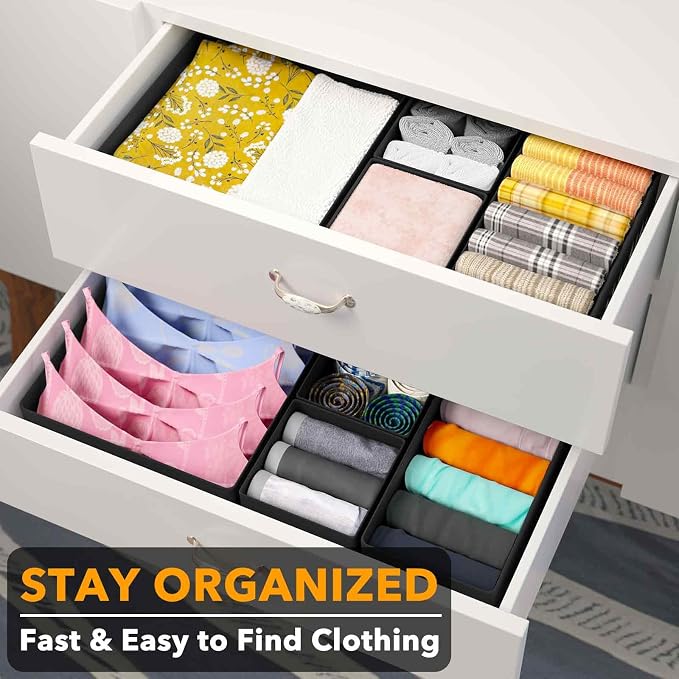 SpaceAid Drawer Organizer for Clothes, 18 Pack Dresser Drawer Organizer Bins, Closet Organizers and Storage Dividers for Clothing, Underwears, Socks (Black) - Image 3