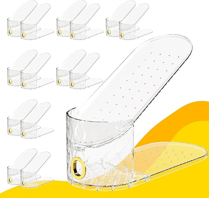 Shoe Slots Organizer, 15 Pack - Adjustable Shoe Stacker for Closet Storage, Clear Double Layer Space Saver, Durable and Stackable Shoe Holder for Sneakers Heels and Flat by WMBOOX