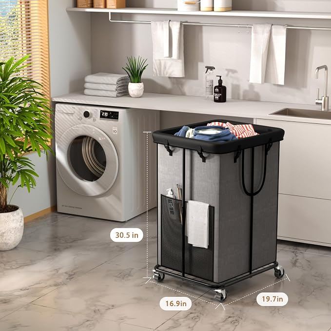 150L Large Laundry Basket with Wheels, Rolling Laundry Hamper with Removable Laundry Bag & Metal Frame, Oxford Fabric Dirty Clothes Hampers for Bedroom, Laundry Room, Bathroom, Dorm(Grey) - Image 2