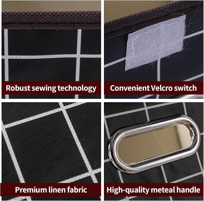 STOREONE Fabric Storage Cube Bins Foldable Organizer Container Collapsible Basket with Lids and Metal Handles, for Home, Bedroom, Closet 3 Pcs (Black grid) - Image 7