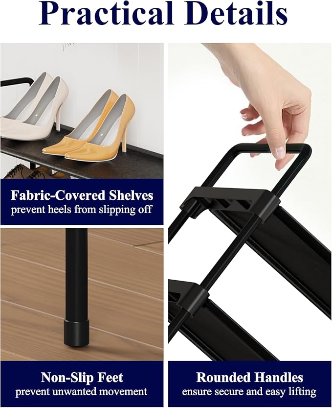Kitsure Shoe Rack for Closet, Shoe Organizer for Front Door Entrance, Stackable Shoe Shelf, Detachable Closet Organizers and Storage, 36.1" Wide - 2 Tiers, Black - Image 6