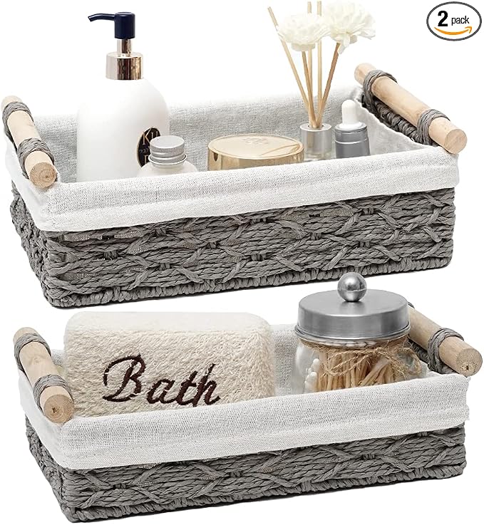 Storage Basket Wicker Baskets for Organizing Storage Bins for Counter Toilet Paper Storage Basket for Toilet Tank Top (Set of 2,Grey) by Unknown