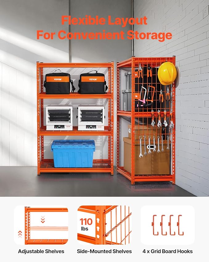 VEVOR Storage Shelves, 2400 lbs, 4 Tier Heavy Duty Garage Shelving, 20" D x 40" W x 60" H Adjustable Metal Shelves for Industrial Shelving Unit Utility Shelf, for Kitchen, Warehouse, Basement, Orange - Image 5