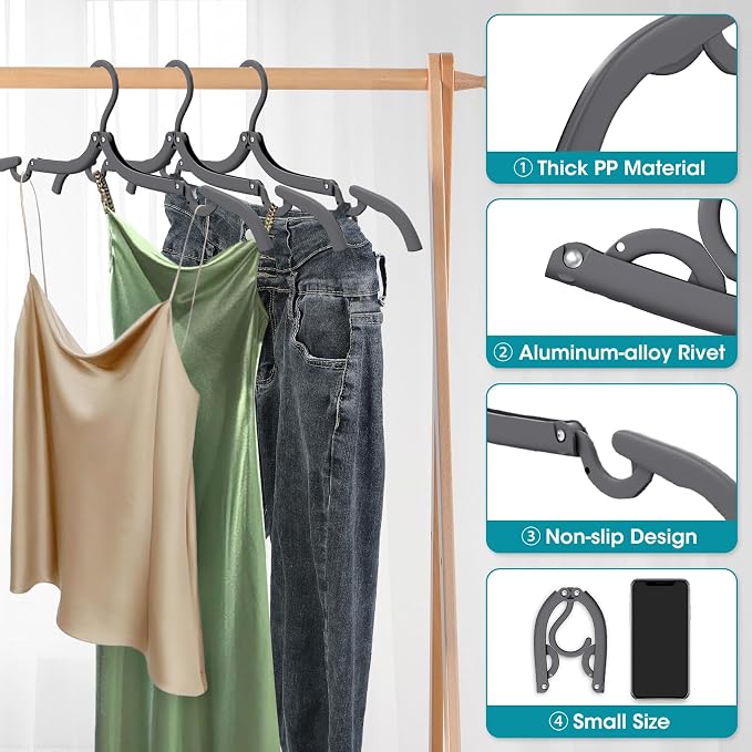 30 Pcs Travel Hangers Portable Foldable Travel Hanger Organizer, Plastic Cruise Essentials Clothes Drying Rack Folding Hangers for Camping Flying RV Europe Vacation Essentials Suitcase, Dark Grey - Image 4