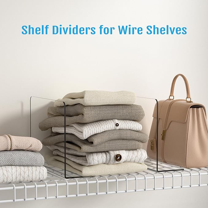 OKPOW Shelf Dividers Closet Organizer - 12" Tall X 9" Deep Acrylic Clear Sturdy Separate for Clothes Purse - Adjustable Space Saver Easy Install for Home Organization Enthusiasts 8 Pack - Image 9
