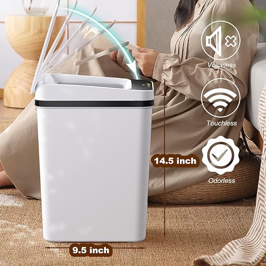 Yatmung Skinny Trash Can Automatic Touchless - 4 Gallons Motion Sensor Bathroom Trash Can - Electric, Slim, Plastic - Narrow Garbage Can with Lid - Thin Smart Trash Bin - 15.5 Liters (White) - Image 5