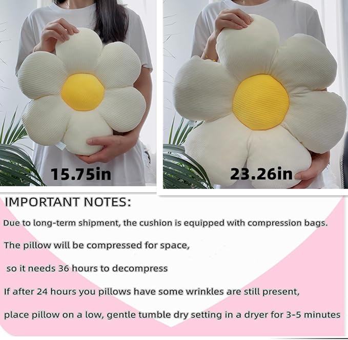 Flower Pillow, Cute Daisy Decorative Throw Pillow Cushion 15.75" White Home Decorative Pillows for Bed, Sofa, Couch