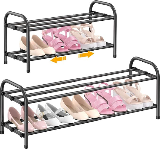 Hleelomi 2-Tier Expandable Shoe Rack for Entryway???Adjustable Metal Shoe Organizer for Closet,Living Room,Dorm,Black by Hleelomi