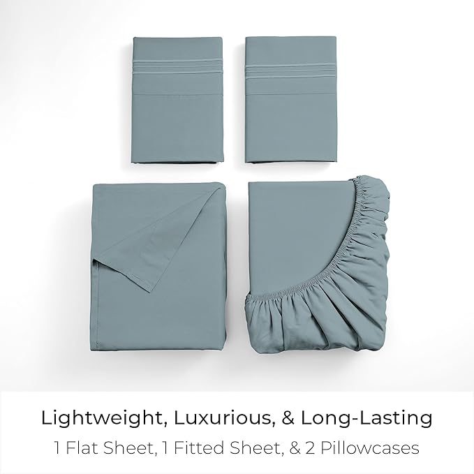 Mellanni California King Sheets Set - 4 PC Iconic Collection Bedding - Hotel Luxury, Extra Soft, Cooling Bed Sheets - Wrinkle, Fade, Stain Resistant (Cal King, Spa Blue)