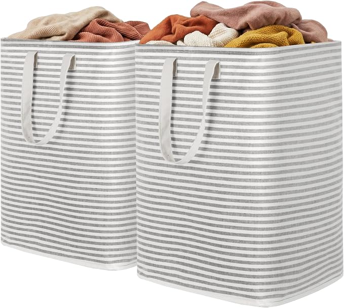 Lifewit 2 Pack Laundry Basket 90L Each, Collapsible Clothes Hamper with Reinforced Handles, Freestanding Waterproof Design for Bedroom and Laundry Room, Grey 180L Total by Lifewit