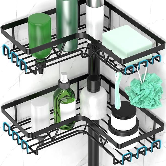 DAOYA Standing Shower Caddy Corner - 4-Tier Floor Shower Caddy Corner Adjustable Bathroom Organizers and Storage with Soap Holder & Razor, Bathroom Free-Standing Organizer for Large Bottles - Image 3