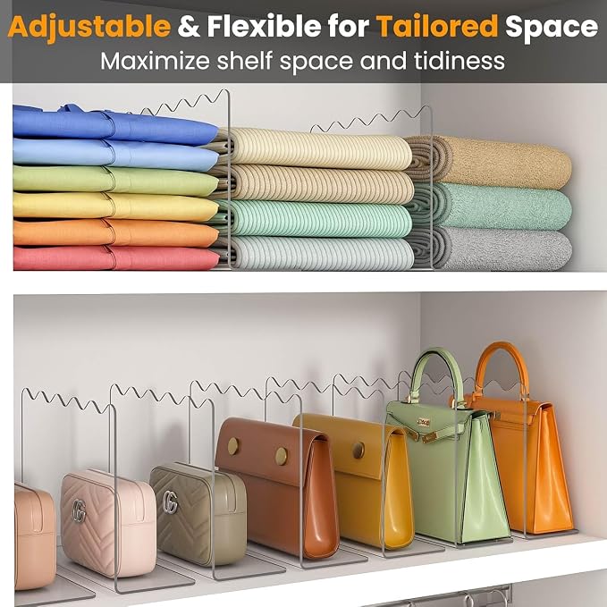 OKPOW Acrylic Shelf Dividers for Closet Organization - 10" Tall X 12" Deep Easy Installation Clothes Purses Organizer - Space-Saving Adjustable & Sturdy Clear Dividers for Wood Cabinet Shelves, 4 Pack - Image 3
