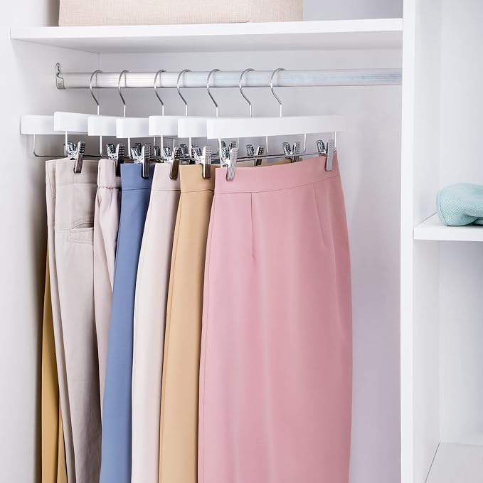 Nature Smile Deluxe Wooden Pants Hangers Solid Wood Bottom Jeans Hanger Skirt Hanger with 2-Adjustable Clips Pack of 20 (White) - Image 7