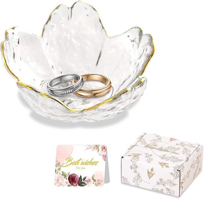 Birthday Gifts for Women Jewelry Dish Glass Ring Dish Holder Jewelry Tray Cute Vanity Organizer Room Decor Jewellery Tray Crystals Trinket Dish Nightstand Bedroom Decor Christmas Friendship Gifts by WELOCMETOBINOSTER